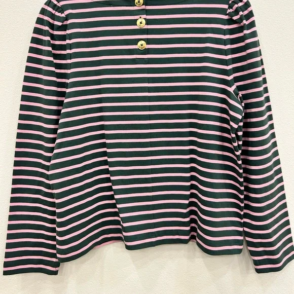 J. Crew NWT puff sleeve button back striped top LG preppy casual office - Picture 2 of 7